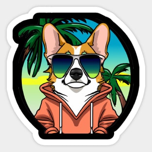 Tropical Beach Corgi Sticker